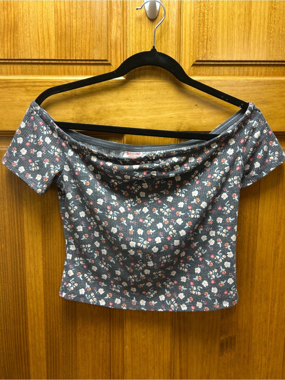 Mossimo Floral Off Shoulder Ribbed Crop Top Gray Cottagecore Y2K Medium